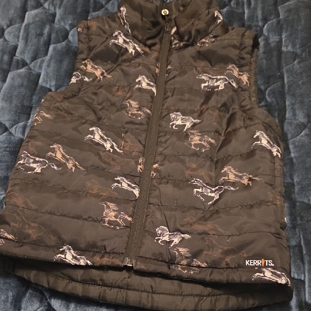 Kerrits Kids Black Horse-Print Reversable Puffer Vest
